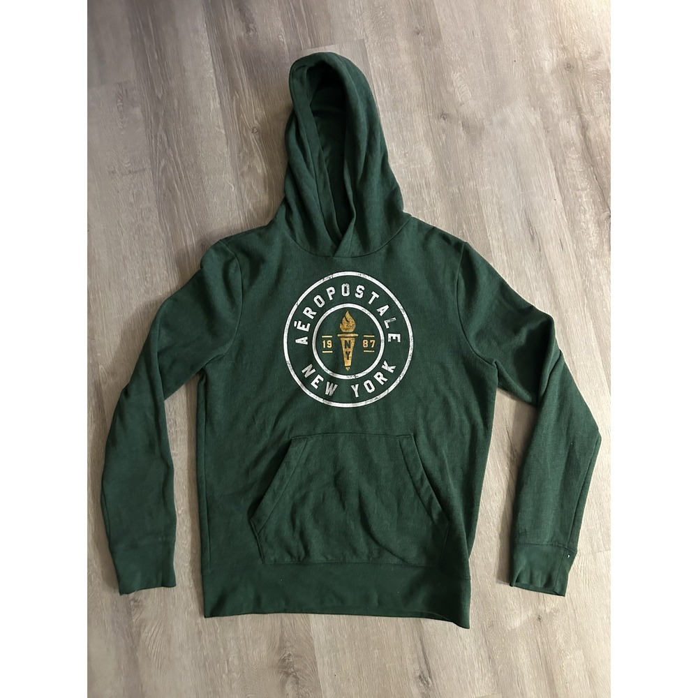 Aeropostale Vintage Y2K Pullover Hoodie Green W/NY 1987 Logo Print Men's Large